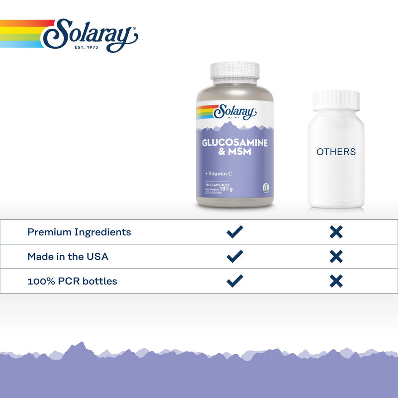 Solaray Glucosamine, MSM & Vitamin C – 180 Capsules – 3 Month Supply – Joint Complex for Men and Women with 500mg Glucosamine, 1000mg MSM & 50mg Vitamin C – Lab Verified