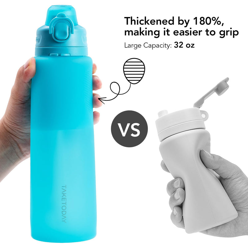 TakeToday Travel Bottles for Toiletries, Tsa Approved 3.4oz Portable Travel Bottles, Collapsible Water Bottles 32oz, Foldable Travel Water Bottle with Straw