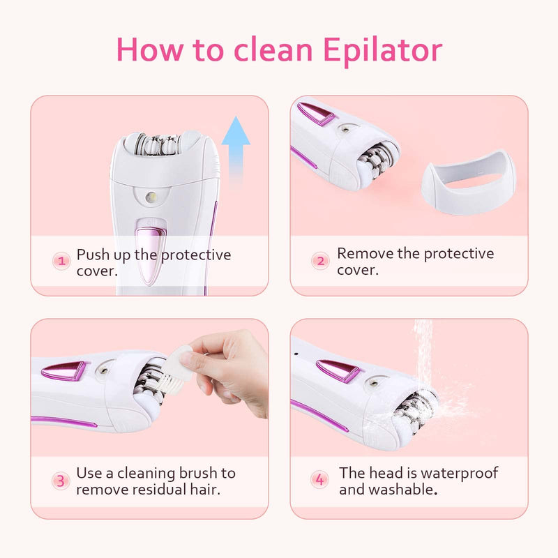 Epilator for Women, Smooth Glide Epilator Facial and Body Hair Remover with LED Light Rechargeable Hair Removal Device for Face, Bikini, Armpits, Arms, and Legs White-pink