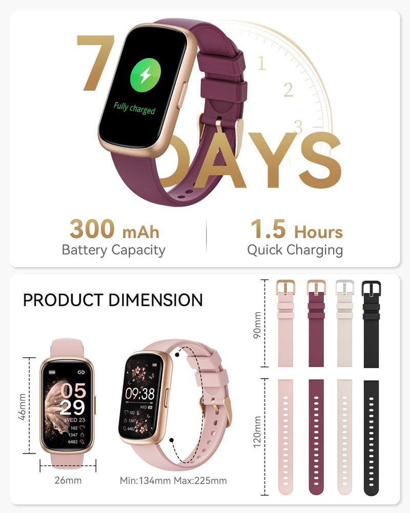 [Australia] - Fitness Tracker Watch, Smart Watches for Women with Heart Rate/Blood Oxygen/Sleep Monitor, 20+ Sports Modes Fitness Watches for Women/Men, Activity & Step Tracker Smart Watch for Android/iOS Phones Gold-Burgundy 