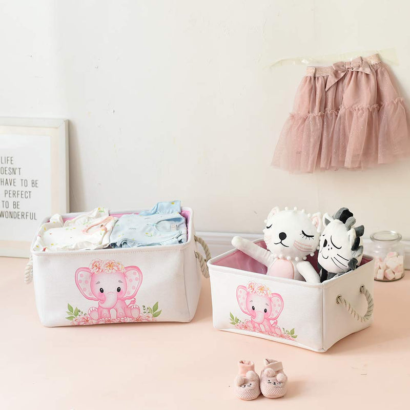 [Australia] - INough Pink Basket Elephant Storage Bins for Kids, Gift Box for Baby,Collapsible Storage Basket for Toys Clothes,Fabric Laundry Baskets for Baby/Kids/Nursery Room (Medium, Pink Elephant) ys/m 