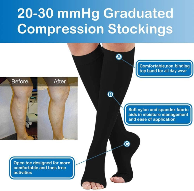 [Australia] - Medical compression stockings for women and men 20-30 mmHg, professional care for ankles, support stockings with gradient compression for varicose veins, promoting blood circulation - Black XXL Black 
