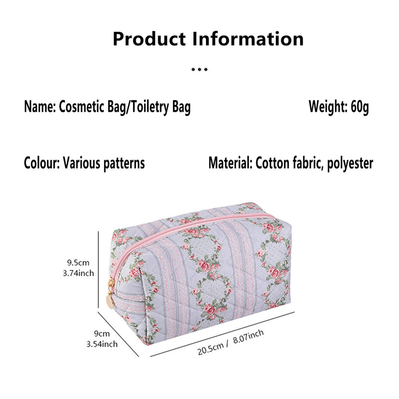 AMAZBEE Makeup Bag Bulk for Purse 14 PCS Quilted Organizer Pencil Bag with Zipper Floral Cosmetic Bags for Travel Separation