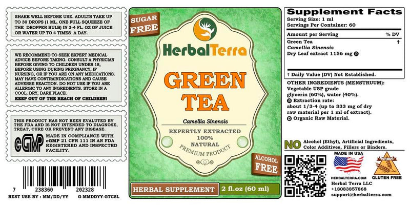 [Australia] - Green Tea (Camellia Sinensis) Glycerite, Organic Dried Leaves Alcohol-Free Liquid Extract 2 oz 2 Fl Oz (Pack of 1) 