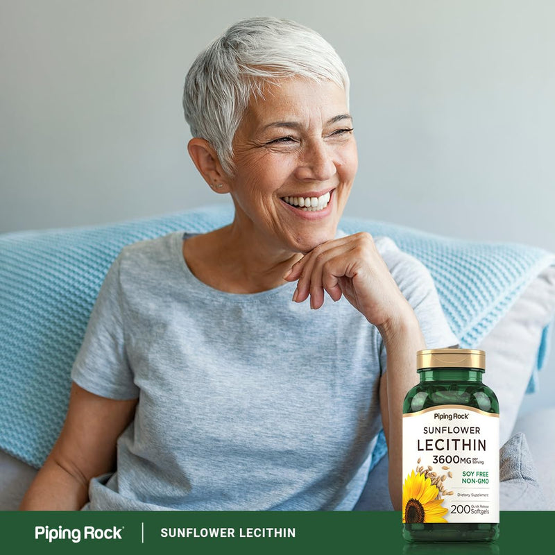 [Australia] - Piping Rock Sunflower Lecithin Softgel Capsules | 3600 mg | 200 Count | from Phosphatidylcholine | Soy Free, Non-GMO, Gluten Free 