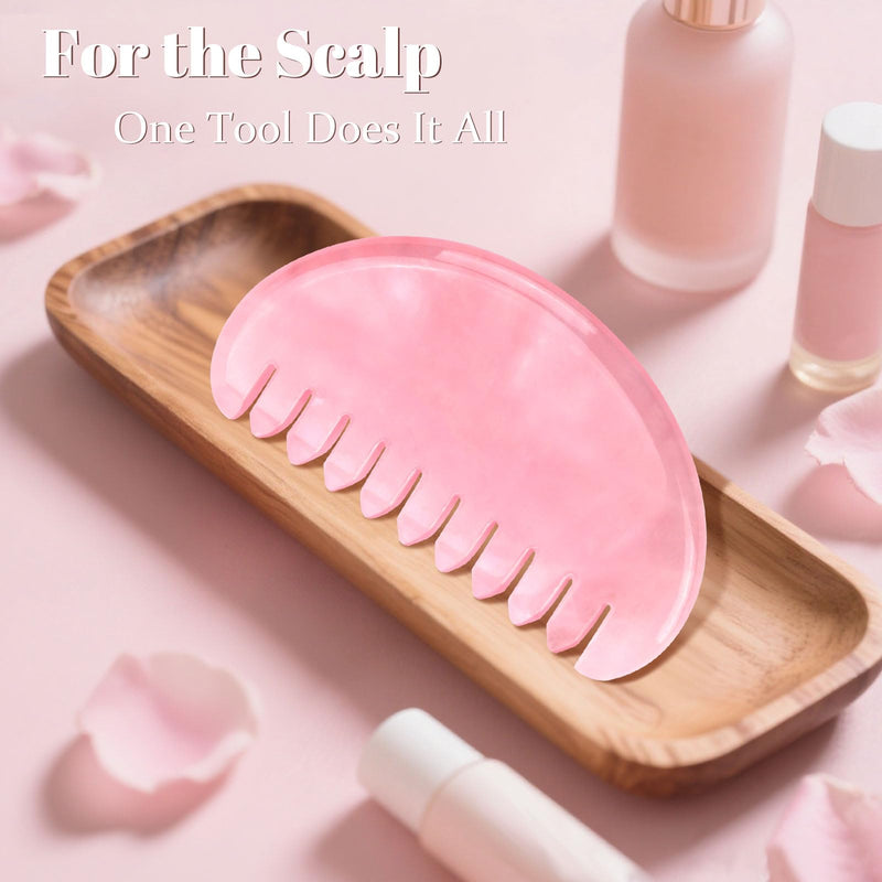 ideayard Gua Sha Comb for Women Head Scalp Massage Tool Hand Made Rose Quartz Comb Polished Round Tooth Point Massager Therapy Tool for Gift