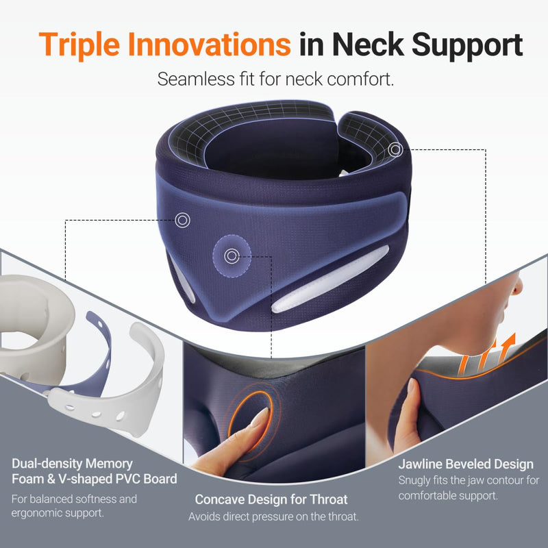 [Australia] - Ergonomic Neck Brace for Neck Pain and Support, Throat-Friendly V-Shape Cervical Collar with Dual Memory Foam for Comfort and Cervical Spine Pressure Relief, Vertebrae Stability (14.0" - 16.5") 