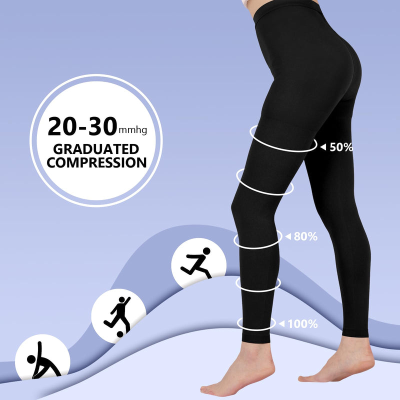 [Australia] - Compression Pantyhose for Women, 20-30 mmHg Footless Graduated Support Medical Compression Stockings Large Black 