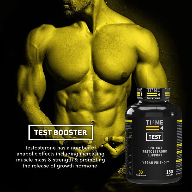 Time 4 Test – Testosterone Booster for Men, High Strength Testosterone Support, Vegan Testosterone Boosters Supplements, Build Lean Muscle, Burn Fat, Libido Booster – 180 Capsules, 30 Days Supply