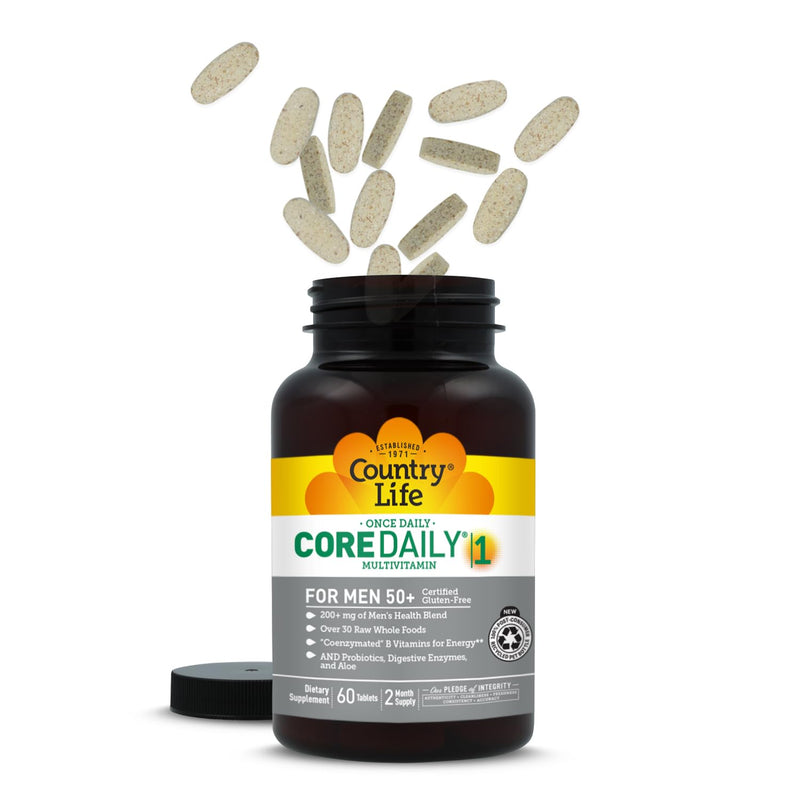 Country Life Core Daily-1 Multivitamin for Men 50+, 60 Tablets | Coenzymated B vitamins support energy metabolism with whole foods, probiotics and digestive enzymes