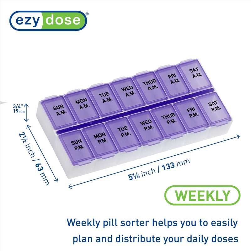Ezy Dose Weekly (7-Day) AM/PM Pill Organizer, Vitamin Case, and Medicine Box, Medium Compartments, 2 Times a Day, Purple (Pack of 2)