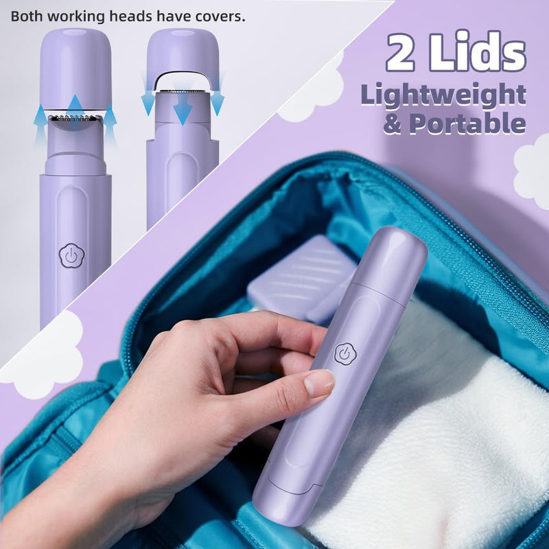 [Australia] - 2 in 1 Women's Electric Shaver, Dual Head Bikini Hair Trimmer, IPX6 Waterproof, Wet & Dry, Bikini Underarm Leg Arm Body Facial Epilator, (Purple) Purple 