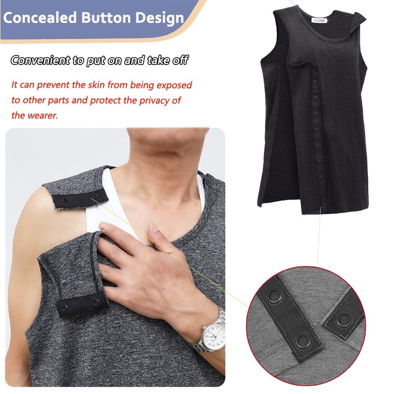 [Australia] - Unisex Tear Away Shoulder Surgery Recovery Tank Tops,Post Surgery Snap Shirt,Paralyzed Bedridden Patient Cloth Grey X-Large 