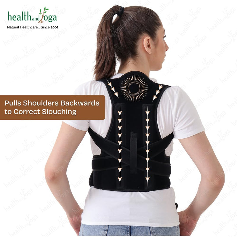 HealthAndYoga™ Posture Corrector Belt for Men and Women – Improved Posture Support Brace with Padded Cervical Support Guide, Fully Adjustable Shoulder Straps and – Improved Gait and Back Pain Relief (SPL) SPL
