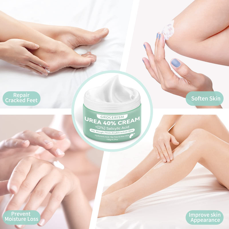 [Australia] - Grocerism 2 Packs Urea Cream 40% Plus 2% Salicylic Acid 5.30 oz || Foot Cream Maximum Strength with Hyaluronic Acid, Tea Tree, and Aloe Vera for Deep Moisturizes, Callus Remover and Soften 10.58 Ounce (Pack of 2) 40% 