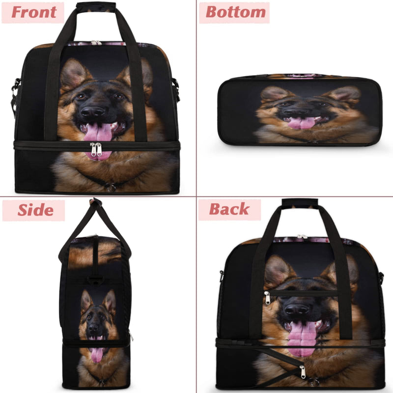 Dog German Shepherd Foldable Travel Duffel Bag Tote, Dog Animal Pattern Lightweight Luggage Sports Gym Bag with Shoes Compartment Weekender Overnight Bag for Women & Men Color 2