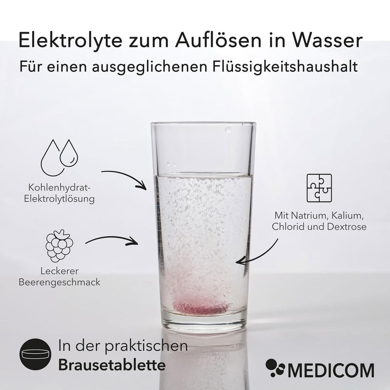 [Australia] - Medicom - Electrolyte effervescent tablets, electrolytes and carbohydrates for endurance, sodium, potassium, chloride, dextrose, berry flavor, hydration, vegan - 12 effervescent tablets 