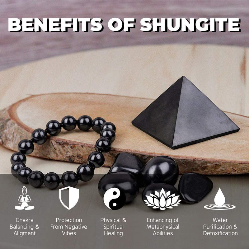 [Australia] - Heka Naturals Shungite Crystal Necklace Pendants Set | Healing Crystals & Chakra Necklace - Gemstone Jewelry for Men & Women - Spiritual and Joyous Gifts Set of 5 