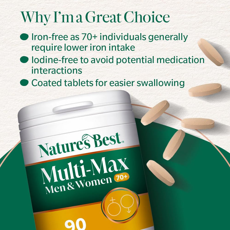 Nature's Best Multi-Max Multivitamin for Age 70+ - Advanced Support with Vitamin C, D and Calcium for Immune Support & Bone Health for Seniors - UK Made - 90 Tablets (3 Months' Supply) 90 count (Pack of 1)