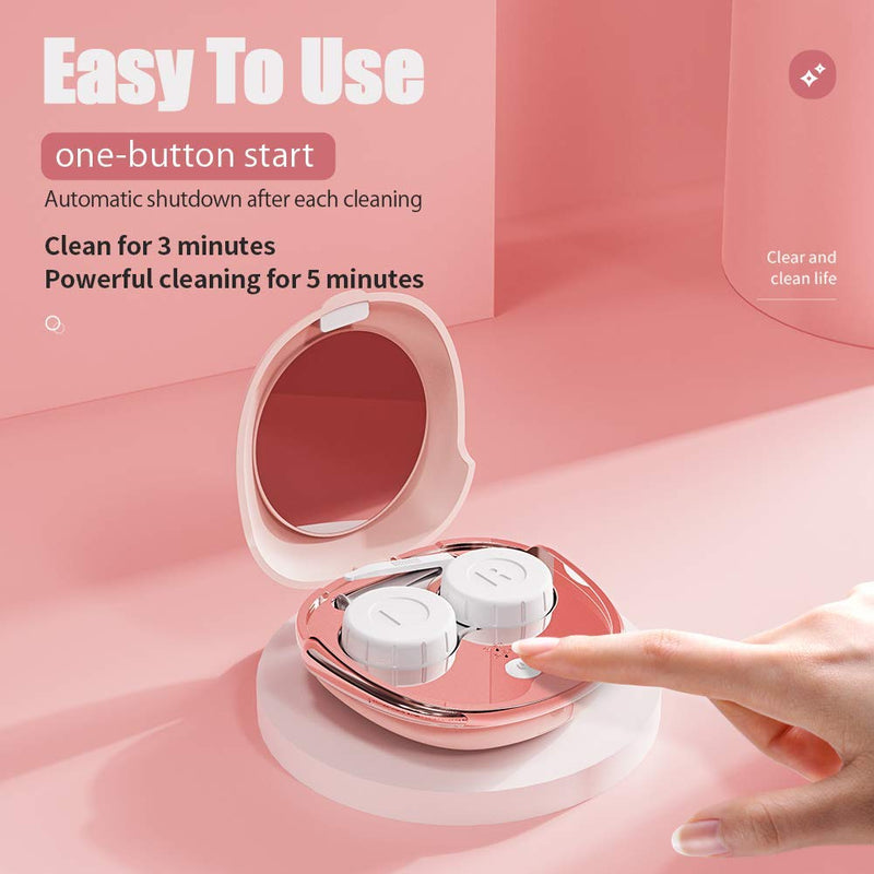 [Australia] - Contact Lens Cleaner, OFONE Fast Vibration Rechargeable Contact Lens Cleaner Case with Mirror & Remover Applicater Portable Contact Lens Cleaning Machine for Travel & Home (Pink) Pink 