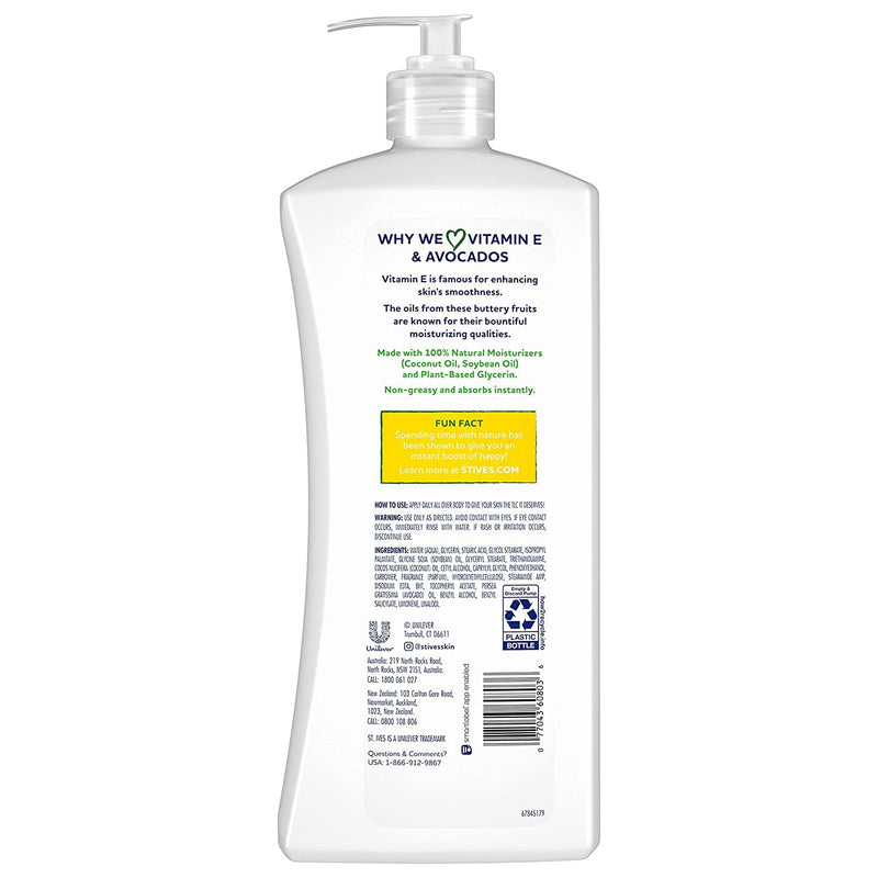 St. Ives Hydrating Body Lotion, Vitamin E and Avocado, 21 oz