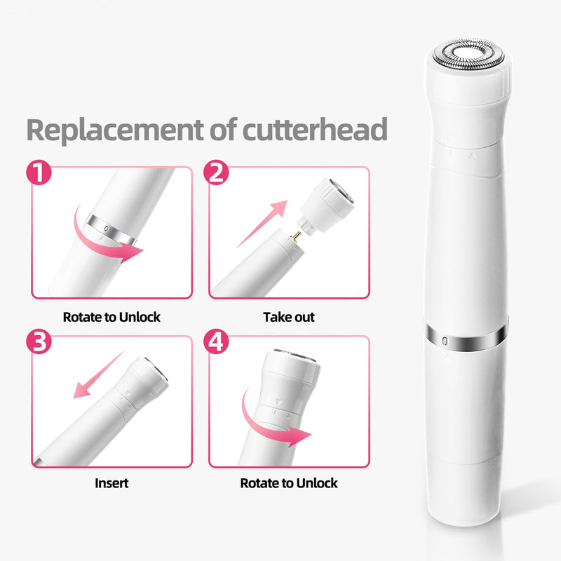7-in-1 Electric Razor for Women - Painless Facial Hair Removal & Bikini Trimmer, Nose Eyebrow Pubic Hair Shaver with Replaceable Razors, Waterproof Women's Grooming Kit & Electric Shaver White 7 in 1