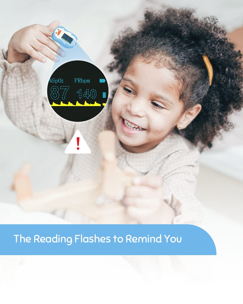 [Australia] - Pulse Oximeter for Kids, Vibeat Fingertip Blood Oxygen Meter with Smart Reminder for Children Baby Home Use, Batteries & Lanyard Included, Blue 