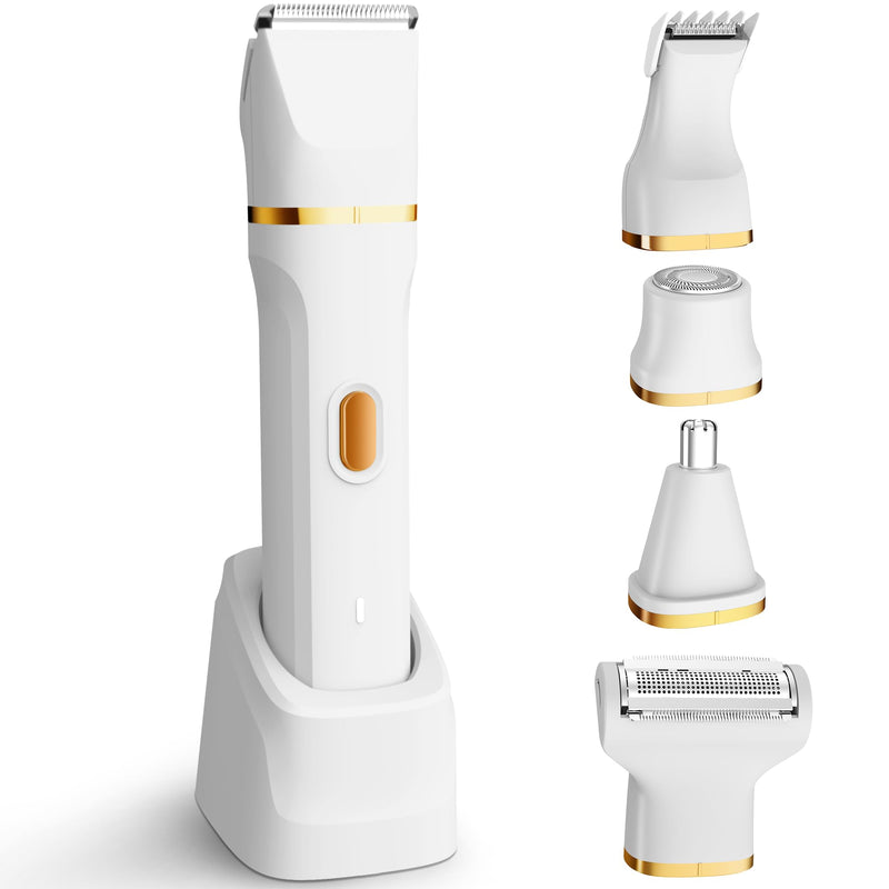 KINGTEE 5-in-1 Electric Bikini Trimmer for Women – IPX7 Waterproof Shaver, Cordless Body & Facial Razors for Women, Ceramic Blades, USB-C Rechargeable, Painless Hair Removal Kit (White) White