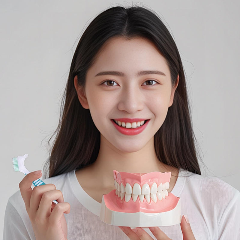[Australia] - 4 pieces denture cleaning brushes, 1 piece braces case, double-sided denture brush, retainer descaling brush, denture toothbrush, portable cleaning brush, denture protection set 