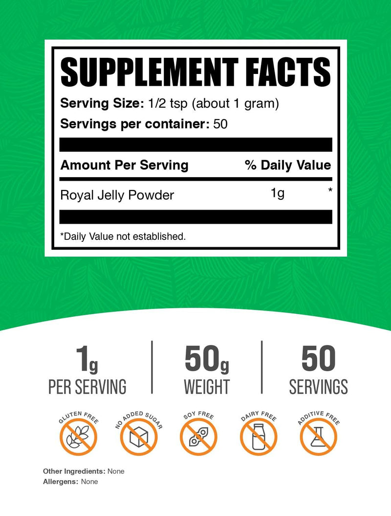 [Australia] - BulkSupplements.com Royal Jelly Powder - Royal Jelly Supplement, for Immune Support - Gluten Free, 1g per Serving, 50g (1.8 oz) (Pack of 1) 1.8 Ounce (Pack of 1) 