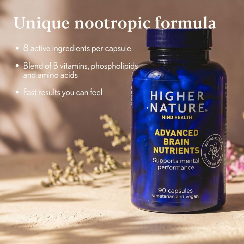 Higher Nature - Advanced Brain Nutrients - Aids Memory & Concentration - Supports Nervous System - Gluten Free - Vegan & Vegetarian - 90 Capsules Unflavoured 90 count (Pack of 1)