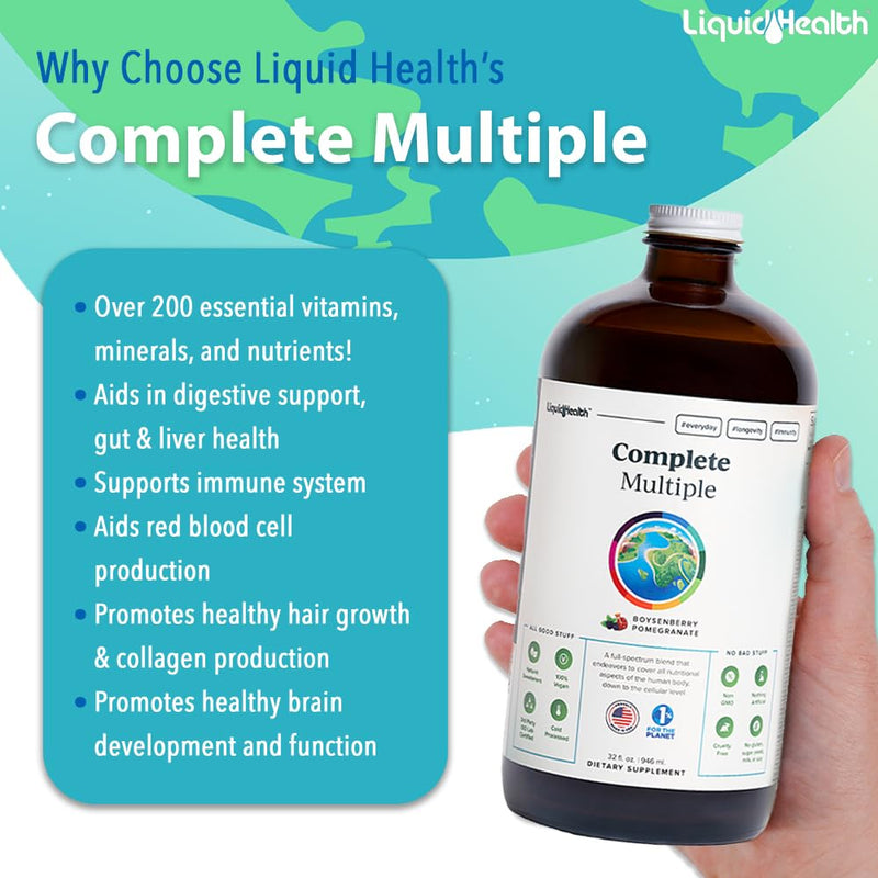 LIQUIDHEALTH Vegan Liquid Collagen Plus Biotin Drops & Complete Multiple Adult Daily Multivitamin Wellness Bundle - Hair & Nail Growth, Skin Health, Immune & Energy Support - USA Made, Vegan, Non-GMO