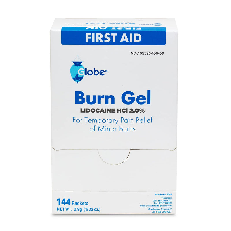 [Australia] - Globe First Aid Burn Gel with Aloe 0.9g Packets, (Box of 144) Advanced First Aid Gel for Temporary Relief of Minor Burns, Cuts, and Scrapes 