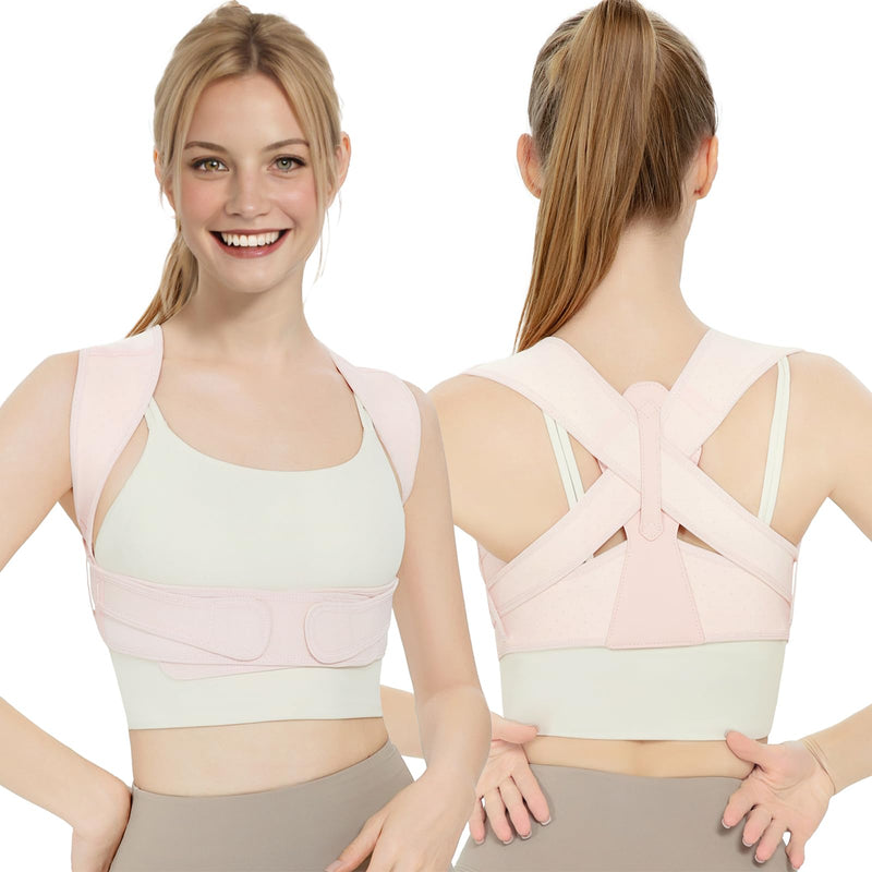 Back Brace Posture Corrector for Women and Men, Adjustable Upper Back Support Straightener for Hunchback Improve and Pain Relief from Neck and Shoulder (Pink, S/M) Pink