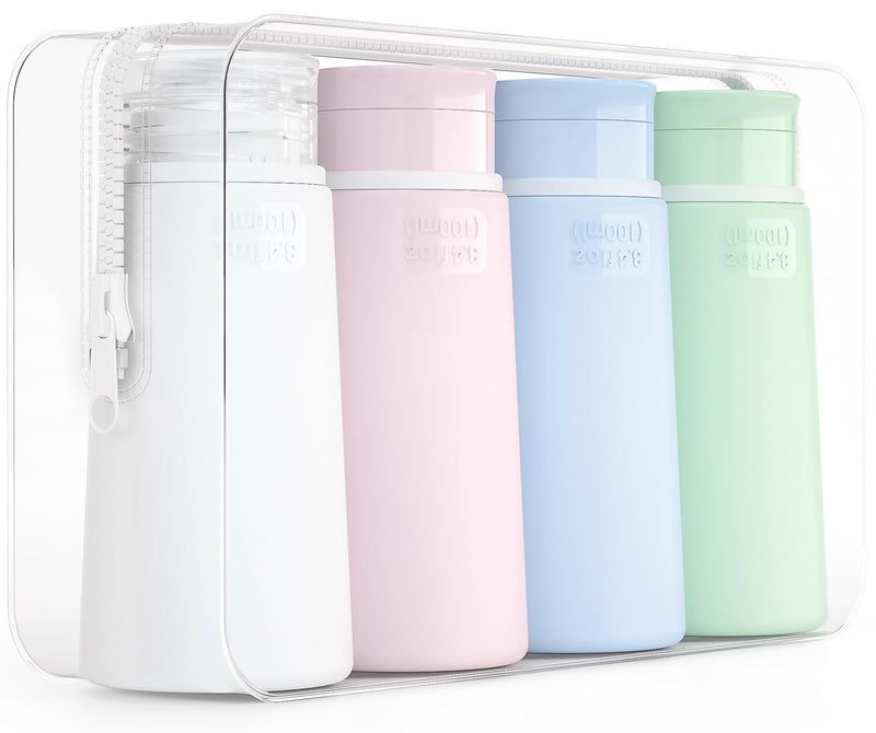 TakeToday Travel Bottles for Toiletries, Tsa Approved 3.4oz Portable Travel Bottles, Collapsible Water Bottles 32oz, Foldable Travel Water Bottle with Straw