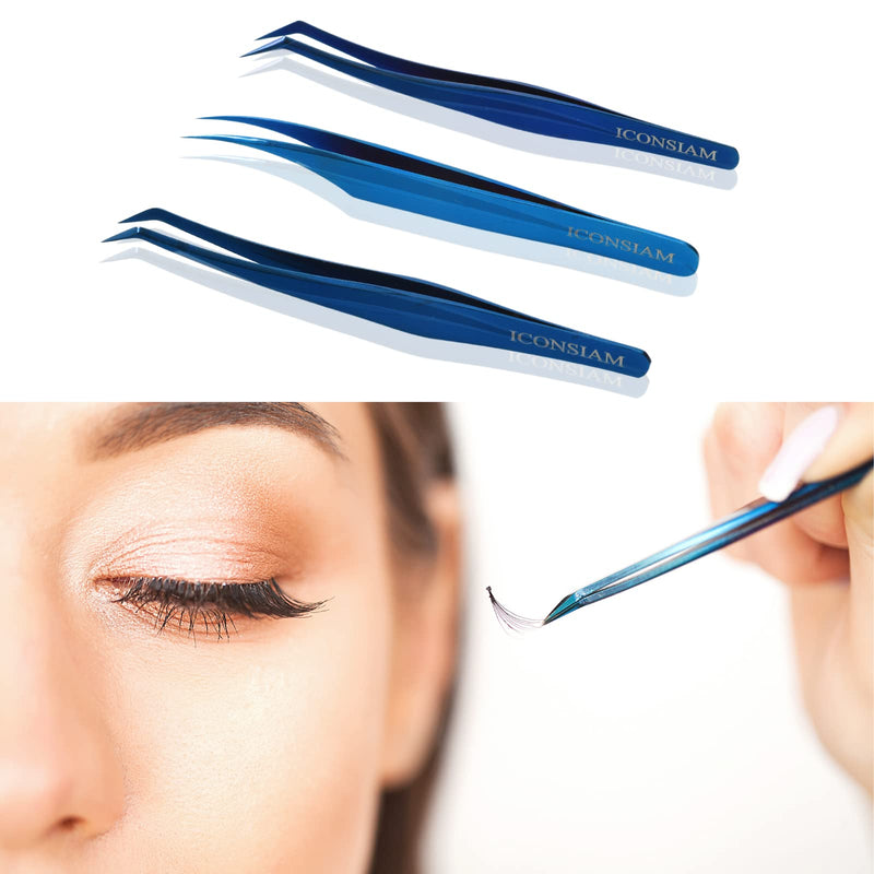 Eyelash Extensions Tweezers 3 Pieces Dolphin Shaped Tweezers and Curved Tip Tweezers for Eyelash Extensions Precision Lashes Tweezers Professional Tools for Isolation Classic Tweezers Blue-classic Tweezers 3 Pcs