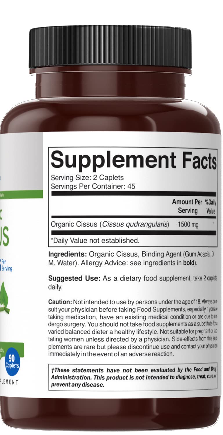 [Australia] - Brieofood Organic Cissus Quadrangularis 1500mg, 45 Servings, Vegetarian, Gluten Free, 90 Vegetarian Tablets 