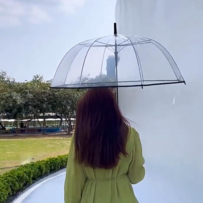 Clear Windproof Bubble Stick Umbrella, Auto Open Rainproof Transparent Umbrella for Adult Boys and Girls, Lightweight Wind and Rain Protection, Dome Canopy (black edge, 2pcs)