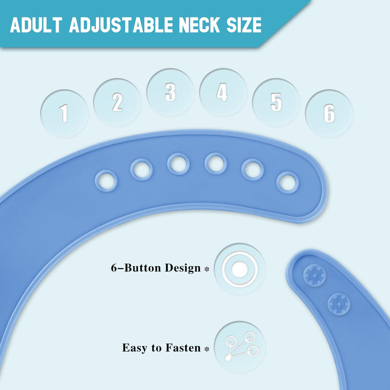 [Australia] - Adjustable Silicone Adult Bib, Washable Bib for Men & Women, Waterproof Bib for Elderly with Crumb Catcher Blue 