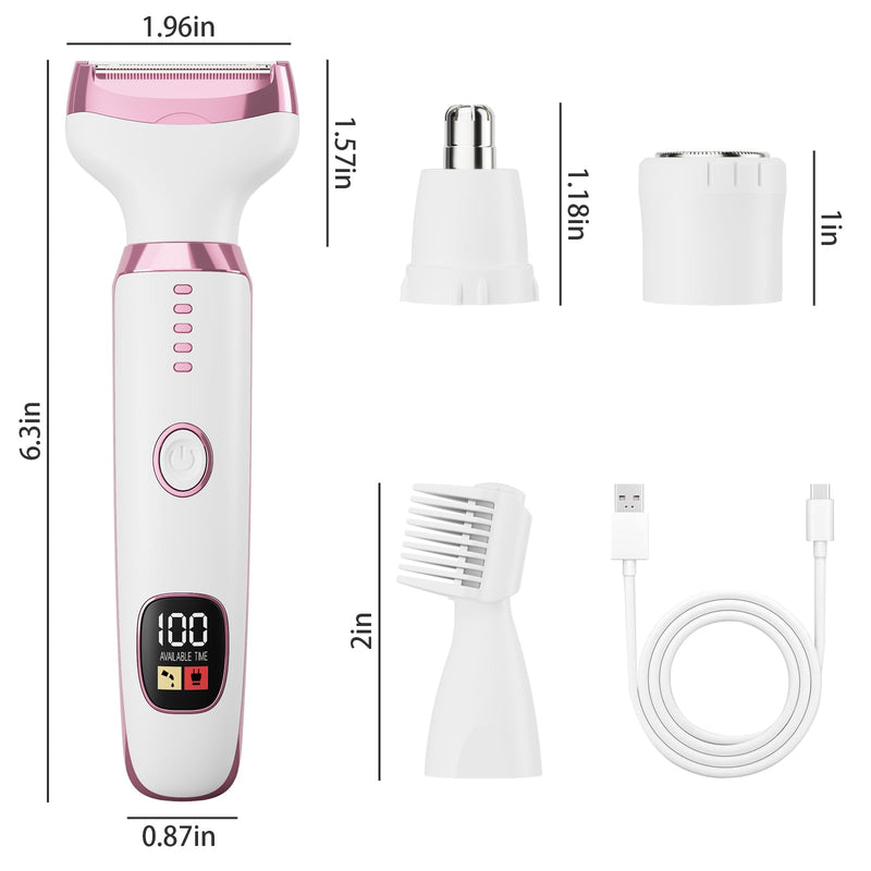 [Australia] - Electric Razors for Women, Bikini Trimmer 4 in 1 Lady Shaver, Wet/Dry Cordless Hair Remover for Nose Hair Face Eyebrow Arms Legs Armpit Underarm Pubic Area Electric Grooming Set LED Display 