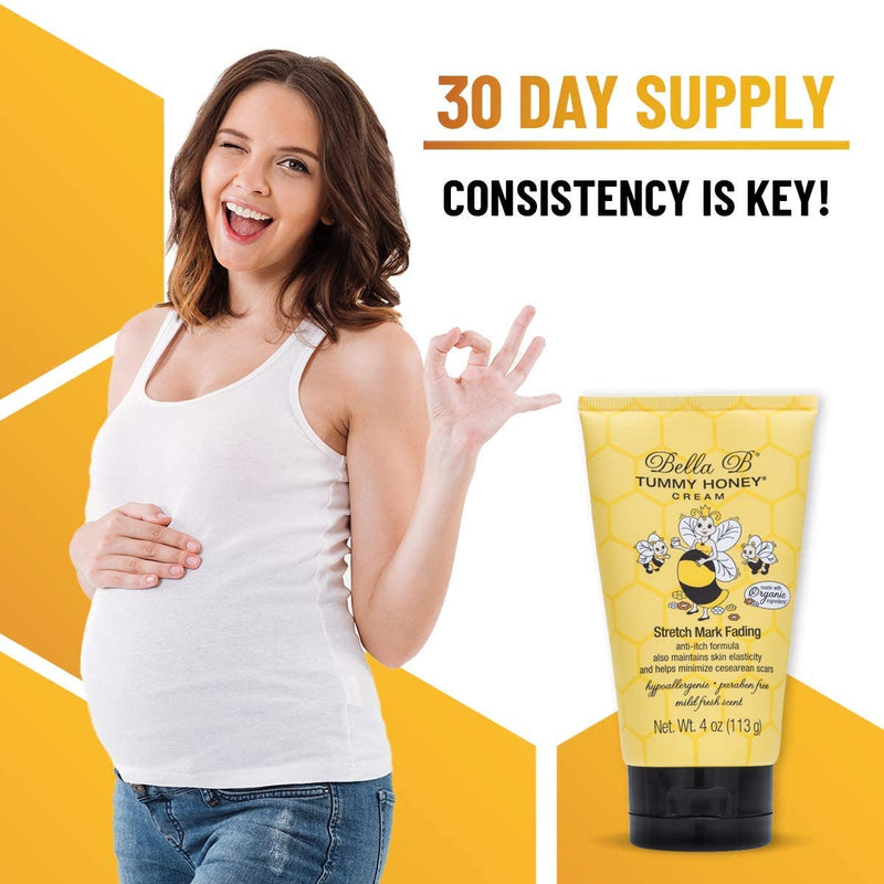 [Australia] - BELLA B NATURALS Tummy Honey Cream 4oz - Bella B Tummy Cream For Fading Stretch Marks - Pregnancy Cream To Prevent Stretch Marks - Stretch Marks Cream For Pregnancy - Pregnancy Stretch Mark Prevention 