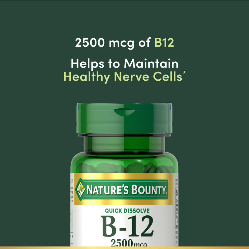 Nature’s Bounty Vitamin B12 2500 mcg, Cellular Energy Support, for Energy Metabolism, Heart & Nervous System Health, 75 Quick Dissolve Tablets Cherry 75 Count (Pack of 1)