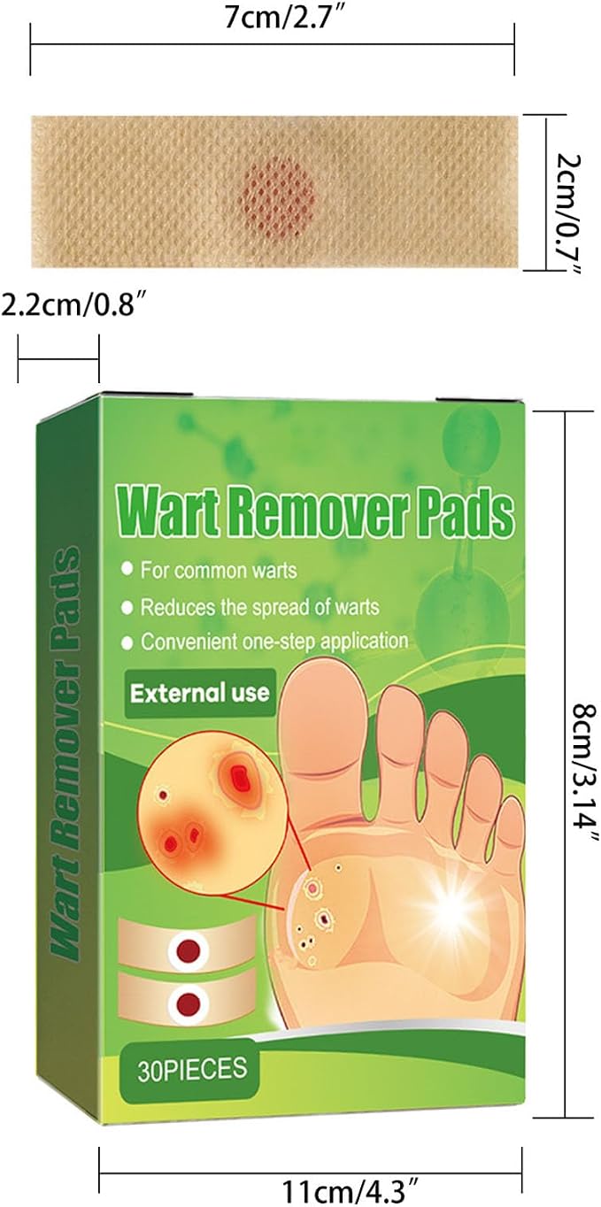 WABRINY Wart Remover Pads, Maximum Strength One Step Bandages for Hands Neck Feet Fingers, 30 Treatments-RK 30 Count (Pack of 1)