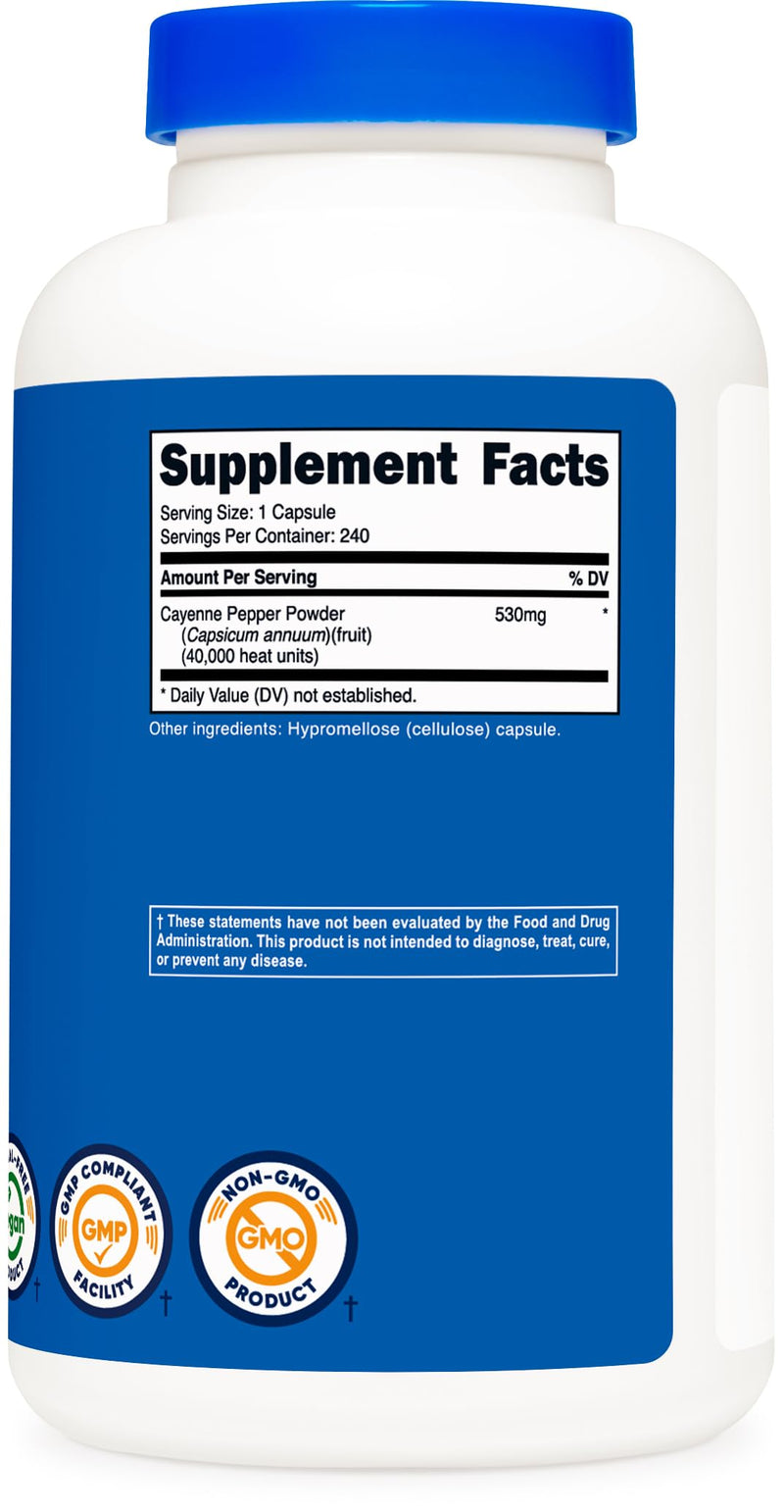 [Australia] - Nutricost Cayenne Pepper 530mg, 240 Capsules - 40,000 Heat Units, Gluten Free, Non-GMO 