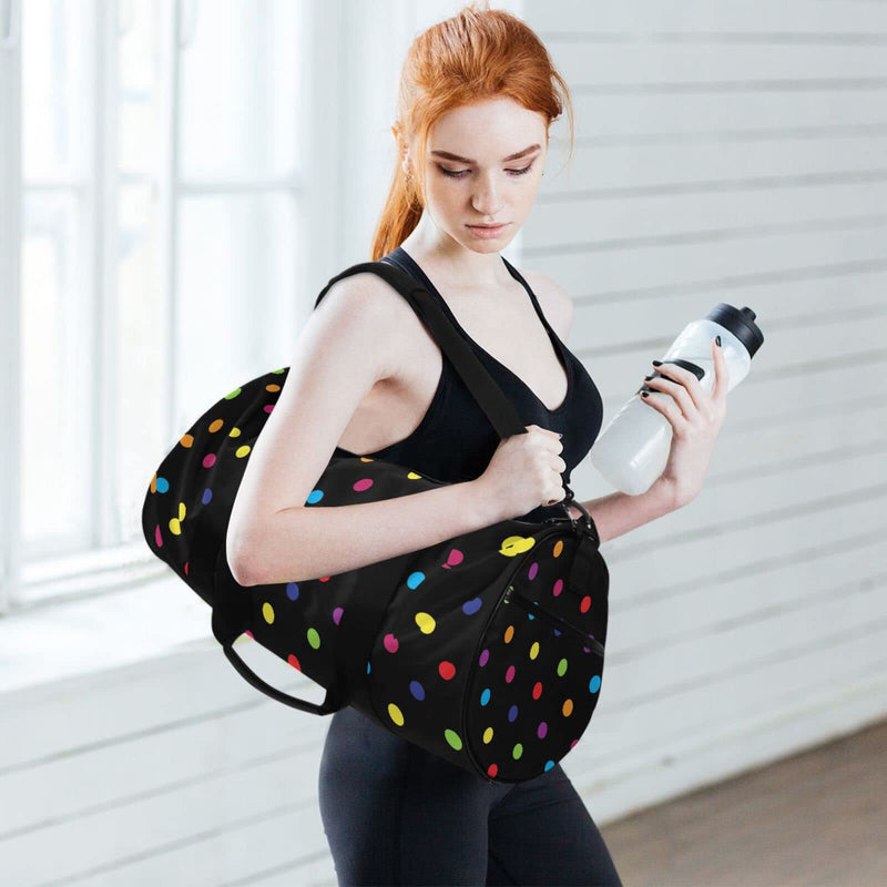 Colorful Polka Dot Black Duffel Bag Sports Gym Bags for Men and Women
