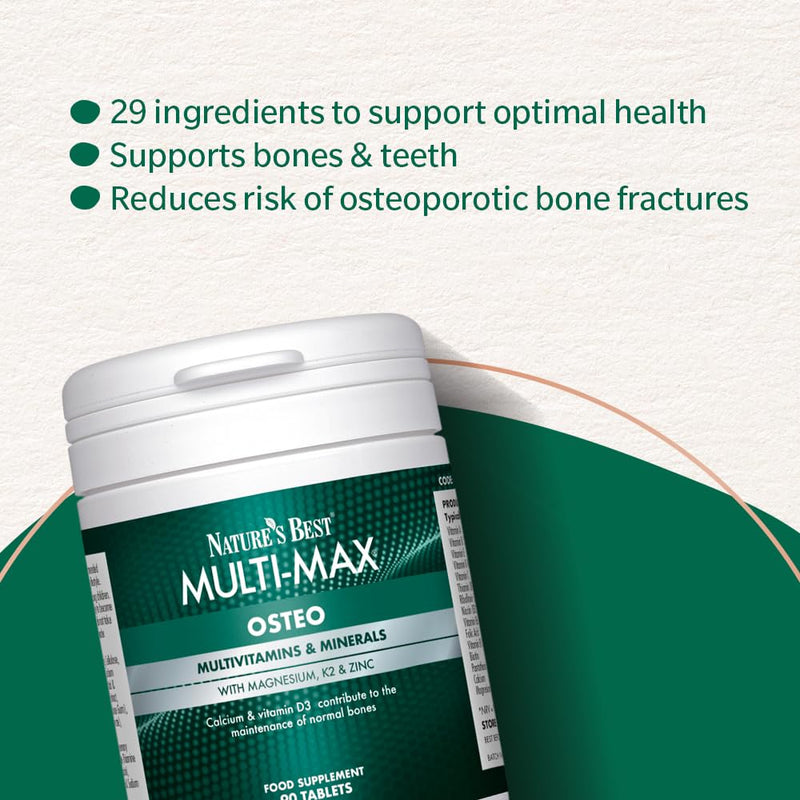 Nature's Best Multi-Max Osteo Multivitamin for Bones - with Vitamin C, D, Magnesium, Calcium - Comprehensive Bone Health Support - UK Made - 90 Tablets (Over 1 Month's Supply) 90 count (Pack of 1)