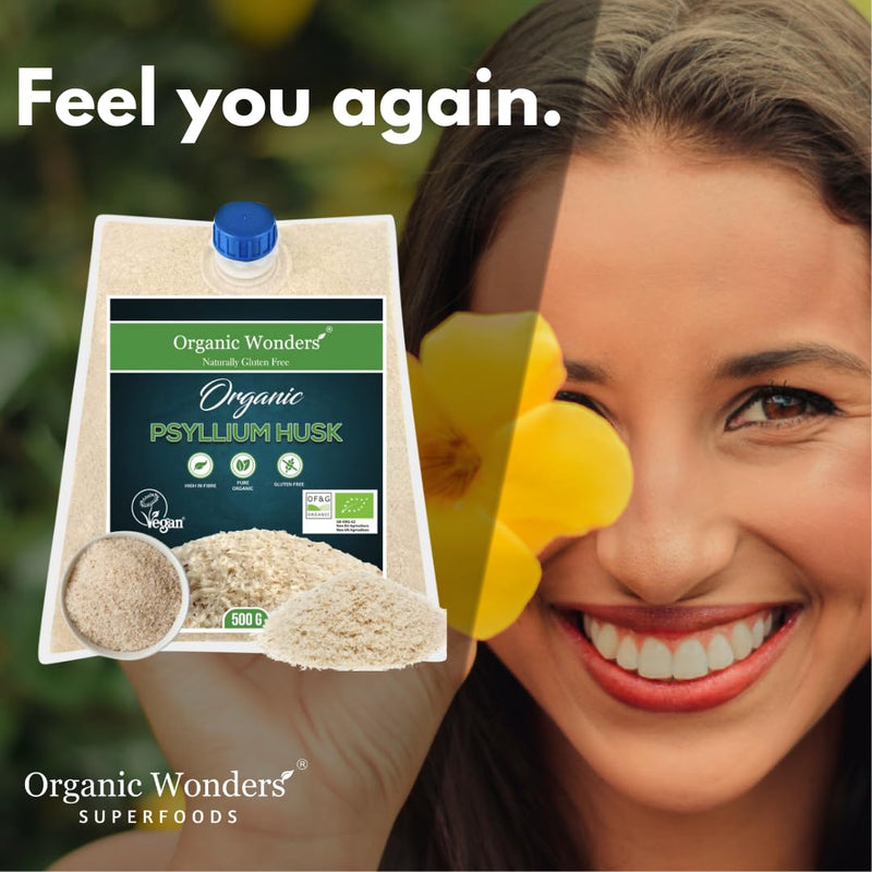 Organic Psyllium Husk Powder (500g) | 99% Pure | High in Fibre | Digestive Support, Regularity & Weight Management | 100+ Servings | Gluten-Free | Premium for Baking by Organic Wonders® Organic Psyllium Husk 500 g (Pack of 1)