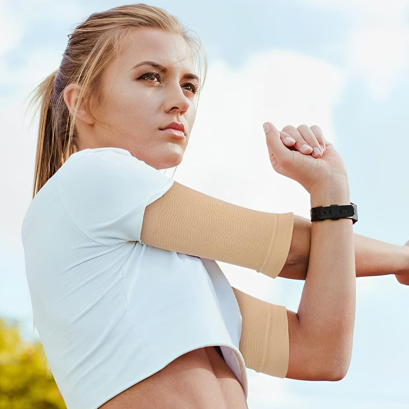 [Australia] - rmformer, 2 Pairs of Compression Arm Sleeves, Versatile Arm Catheter Cover Tape, Made of Breathable Design Fabric, for Blood Glucose Monitor and Tattoo Cover, Nude, Black, One Size 