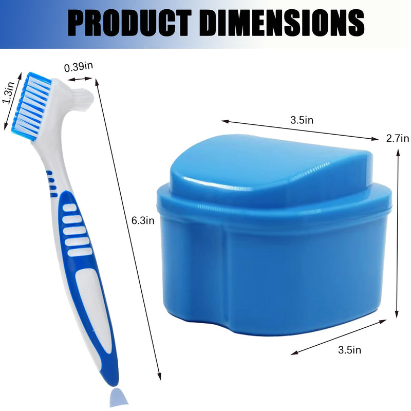 [Australia] - 4PCS Denture Bath Case Cup Kit Denture Storage Bath Box Denture Brush Kit Denture Cleaning Kit with 2 Denture Brush, Retainer Cases and Denture Bath Case with Strainer Basket and Lid Blue&Light Blue(Set of 4) 