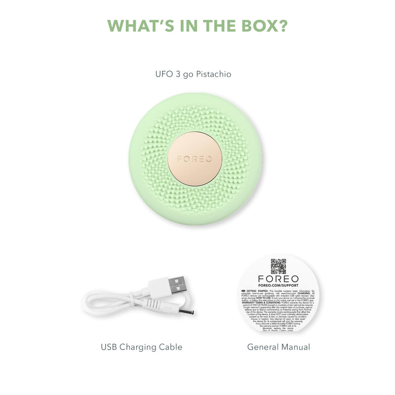 FOREO UFO 3 go Travel-friendly Face Mask Skincare Device - Face Moisturiser - Anti-Aging - Red Light - Warming - Facial Massage - Compact - App-connected - Pistachio Pistchaio